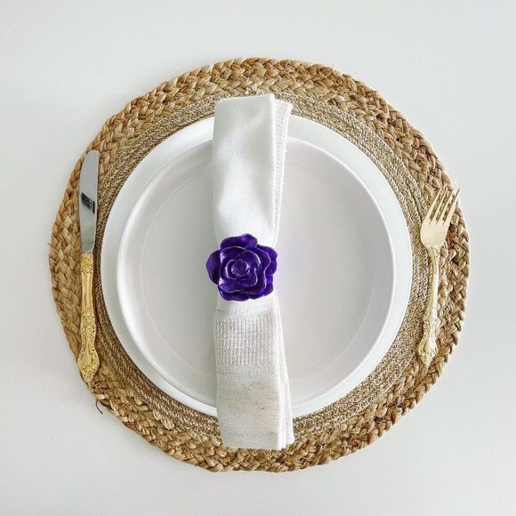 Elegant Rose Napkin Rings – Dark Purple - Handmade - Wedding Party Event Planner - Picture 1 of 14